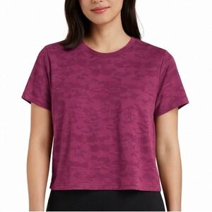 Spyder Camo T-Shirt Purple Cropped Perforated Athleisure Activewear Gym Size M